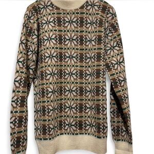Vintage Men Titan Fair Isle sweater tall long sized XLL cream brown green 90s